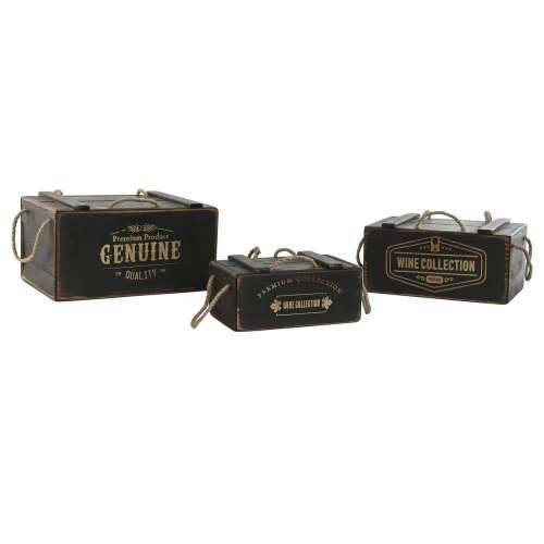 Kutije za odlaganje Home ESPRIT Crna Jelovina 38 x 24 x 20 cm 3 Dijelovi Cijena