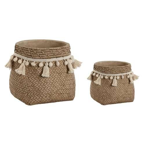 Set žardinjera Home ESPRIT Svijetlo smeđi Cement Tropsko 30 x 29 x 25 cm Cijena