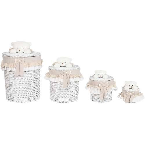 Košara za prljavo rublje Home ESPRIT Bijela Bež ispleten od pruća Shabby Chic 45 x 45 x 68 cm 4 Dijelovi Cijena