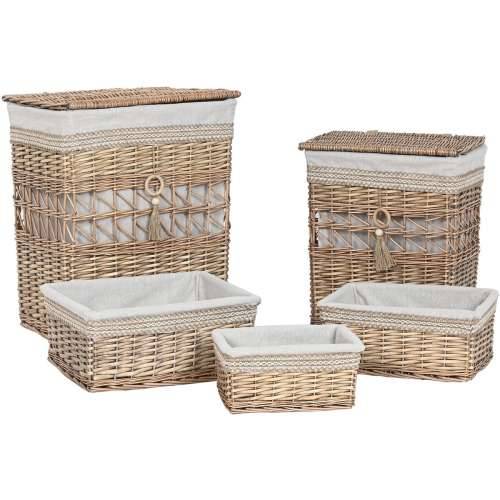 Košara za prljavo rublje Home ESPRIT Bež Prirodno ispleten od pruća Shabby Chic 47 x 35 x 55 cm 5 Dijelovi Cijena