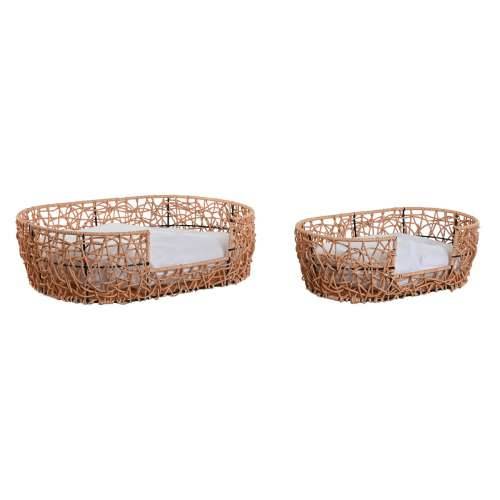 Krevet za kućne ljubimce Home ESPRIT Bijela Svijetlo smeđi Metal sintetički ratan 50 x 35 x 14 cm (2 Dijelovi) Cijena