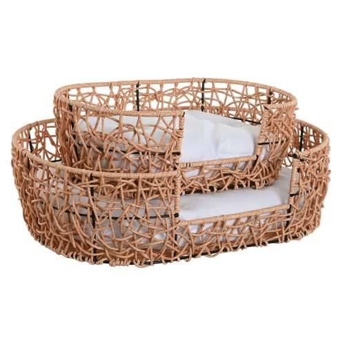 Krevet za kućne ljubimce Home ESPRIT Bijela Svijetlo smeđi Metal sintetički ratan 50 x 35 x 14 cm (2 Dijelovi) Cijena