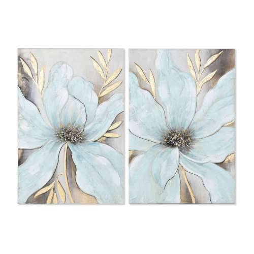 Slika Home ESPRIT Plava zlatan Platno Drvo MDF Cvijet Shabby Chic 60 x 3 x 90 cm (2 kom.) Cijena
