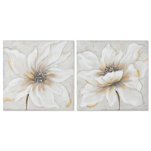 Slika Home ESPRIT Bijela Bež Platno Drvo MDF Cvijet romantični 50 x 2,5 x 50 cm (2 kom.) Cijena