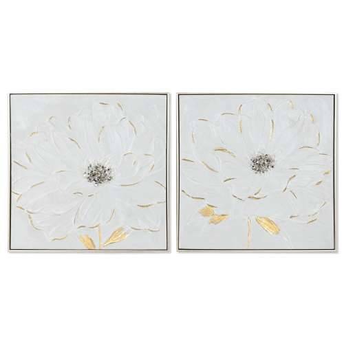 Slika Home ESPRIT Bijela zlatan polistiren Platno Cvijet Shabby Chic 62 x 4,5 x 62 cm (2 kom.) Cijena