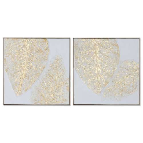 Slika Home ESPRIT Bijela zlatan Platno Drvo MDF moderan Biljni list 82 x 4,5 x 82 cm (2 kom.) Cijena
