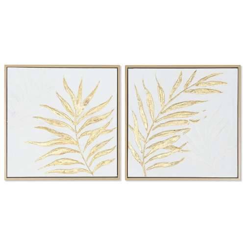Slika Home ESPRIT Bijela zlatan Platno Drvo MDF moderan Biljni list 42 x 4 x 42 cm (2 kom.) Cijena