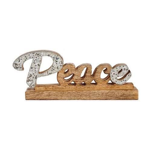 Ukrasna figura Peace Šljokice 6 x 13 x 31 cm Srebrna Drvo Cijena