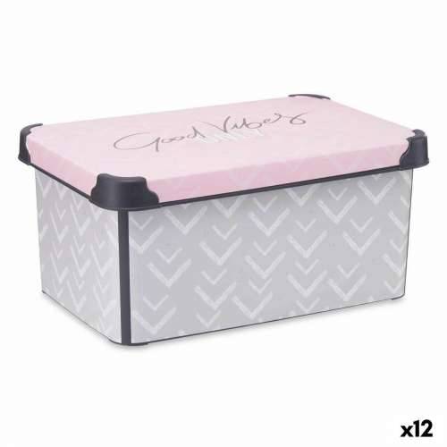 Kutija za Pospremanje s Poklopcem Kipit Vibes Siva Roza Plastika 10 L 22,7 x 16,5 x 34,5 cm (12 kom.) Cijena