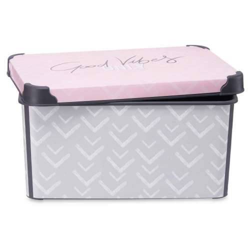 Kutija za Pospremanje s Poklopcem Kipit Vibes Siva Roza Plastika 10 L 22,7 x 16,5 x 34,5 cm (12 kom.) Cijena