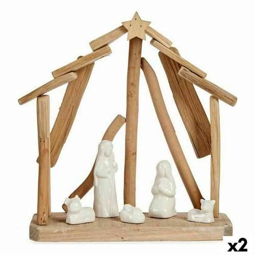 Božićne jaslice Keramika Smeđa Bijela 2 kom. 25 x 28 x 10 cm Prirodno Drvo (2 kom.) Cijena