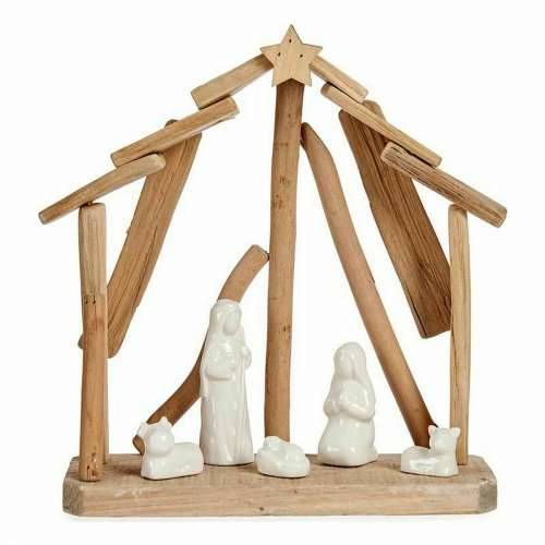 Božićne jaslice Keramika Smeđa Bijela 2 kom. 25 x 28 x 10 cm Prirodno Drvo (2 kom.) Cijena