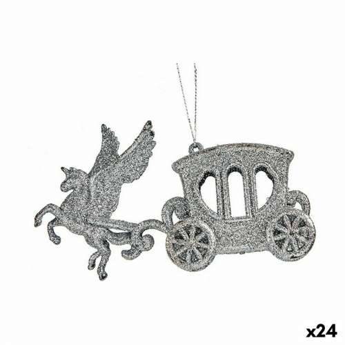 Božićni ukras Čarobna Kočija Srebrna Plastika Šljokice 15,5 x 8,5 x 4,5 cm (24 kom.) Cijena