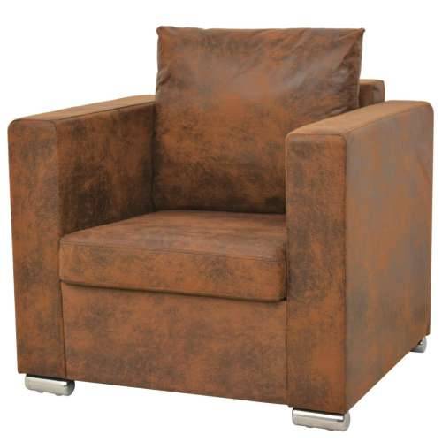 Fotelja od umjetne brušene kože smeđa Cijena