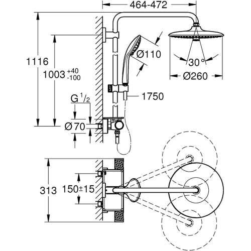 Stup za tuširanje Grohe VITALIO SYSTEM 260 Cijena