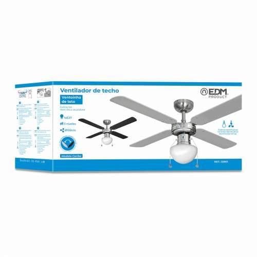 Stropni Ventilator sa Svjetlom EDM 33801 Caribe Srebrna 50 W Cijena