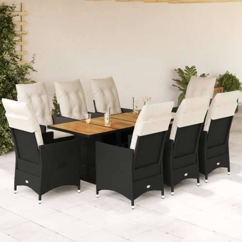 Vrtna garnitura - 9-dijelni vrtni blagovaonski set s jastucima crni od poliratana - 190 x 80 x 75 cm Bez naslona za noge 8 Cijena