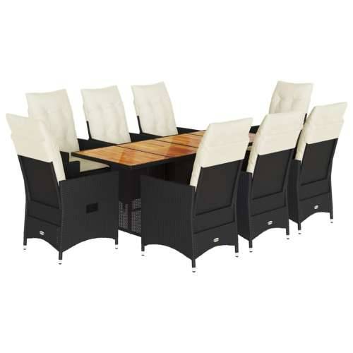 Vrtna garnitura - 9-dijelni vrtni blagovaonski set s jastucima crni od poliratana - 190 x 80 x 75 cm Bez naslona za noge 8 Cijena