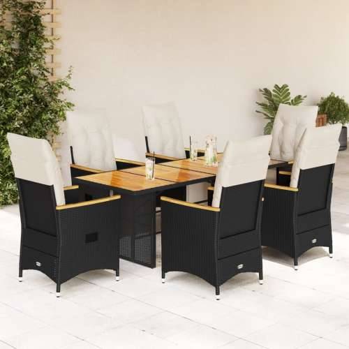 7-dijelni vrtni bistro set od poliratana s jastucima crni - Krema 190 x 80 x 75 cm 6 Cijena