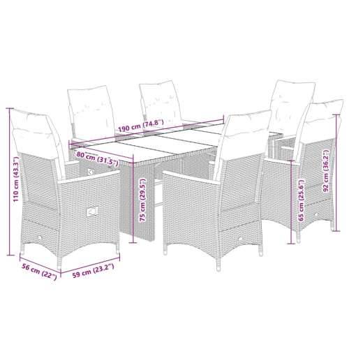 7-dijelni vrtni bistro set od poliratana s jastucima crni - Krema 190 x 80 x 75 cm 6 Cijena