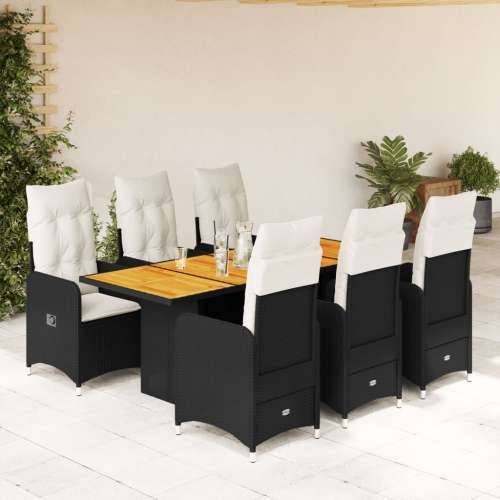 7-dijelni vrtni bistro set od poliratana s jastucima crni - 190 x 80 x 75 cm Bez naslona za noge 6 Cijena
