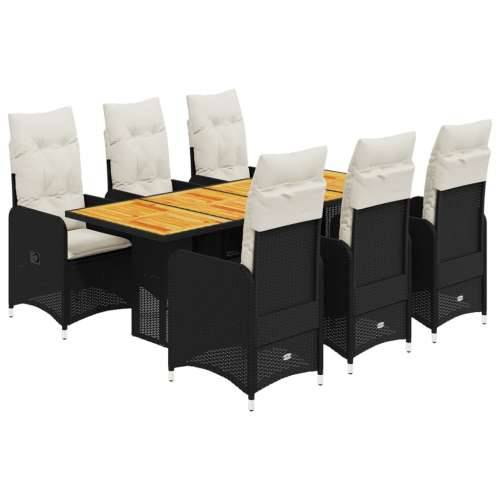 7-dijelni vrtni bistro set od poliratana s jastucima crni - 190 x 80 x 75 cm Bez naslona za noge 6 Cijena