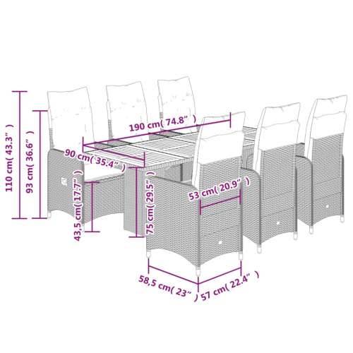 7-dijelni vrtni bistro set od poliratana s jastucima crni - 190 x 80 x 75 cm Bez naslona za noge 6 Cijena
