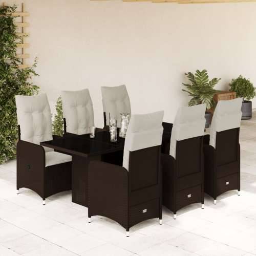 7-dijelni vrtni bistro set od poliratana s jastucima smeđi - 190 x 80 x 75 cm Bez naslona za noge 6 Cijena