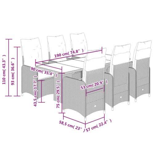 7-dijelni vrtni bistro set od poliratana s jastucima smeđi - 190 x 80 x 75 cm Bez naslona za noge 6 Cijena