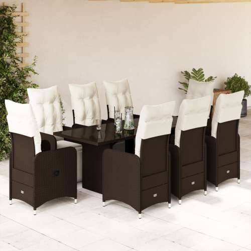 9-dijelni vrtni bistro set od poliratana s jastucima smeđi - 190 x 80 x 75 cm 8 Cijena