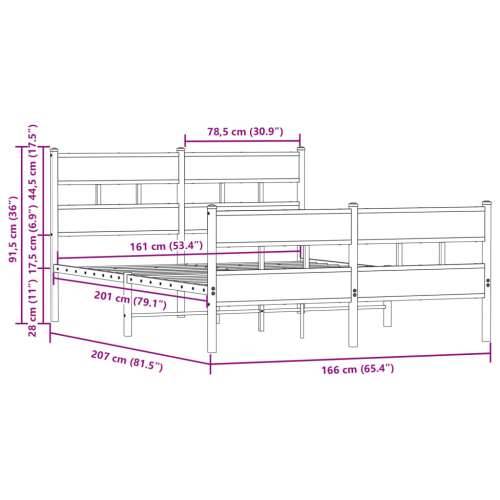 Metalni okvir kreveta bez madraca smeđa boja hrasta 160x200 cm - Smeđi hrast 160 x 200 cm s uzglavljem i podnožjem Cijena