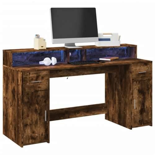 Radni stol s LED svjetlima boja hrasta 160x55x91 cm drveni - Dimljeni hrast 160 x 55 x 91 cm Cijena