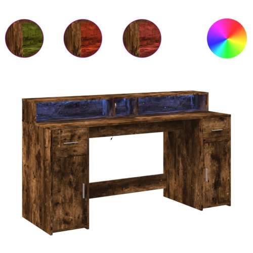 Radni stol s LED svjetlima boja hrasta 160x55x91 cm drveni - Dimljeni hrast 160 x 55 x 91 cm Cijena