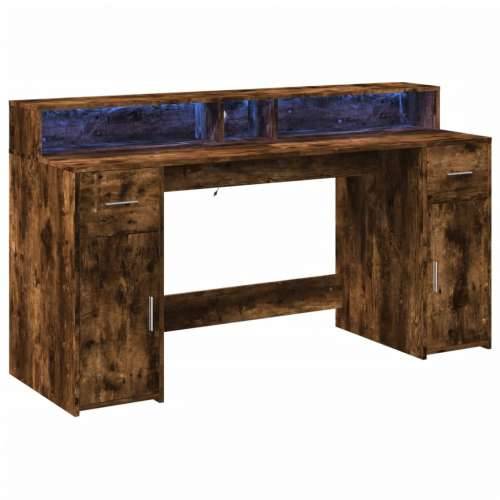 Radni stol s LED svjetlima boja hrasta 160x55x91 cm drveni - Dimljeni hrast 160 x 55 x 91 cm Cijena