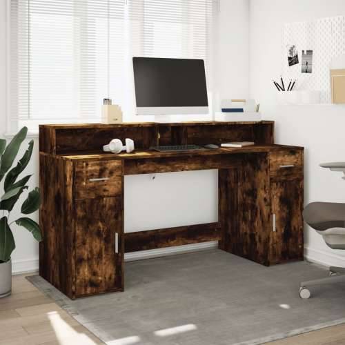 Radni stol s LED svjetlima boja hrasta 160x55x91 cm drveni - Dimljeni hrast 160 x 55 x 91 cm Cijena