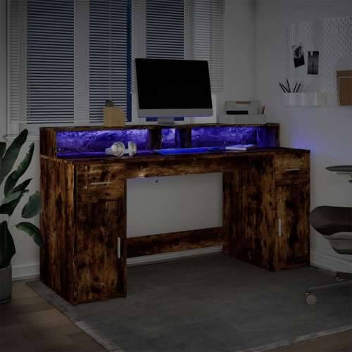 Radni stol s LED svjetlima boja hrasta 160x55x91 cm drveni - Dimljeni hrast 160 x 55 x 91 cm Cijena