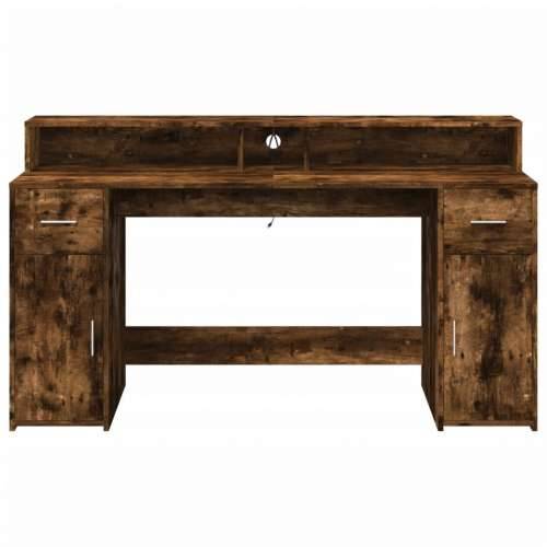 Radni stol s LED svjetlima boja hrasta 160x55x91 cm drveni - Dimljeni hrast 160 x 55 x 91 cm Cijena