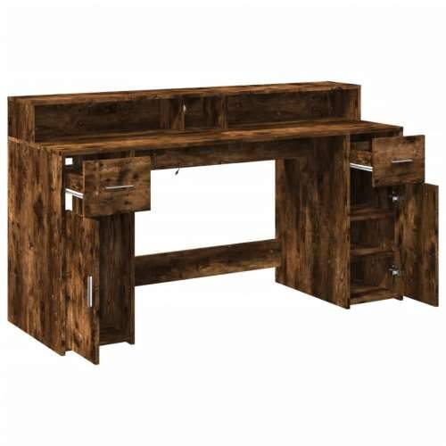 Radni stol s LED svjetlima boja hrasta 160x55x91 cm drveni - Dimljeni hrast 160 x 55 x 91 cm Cijena
