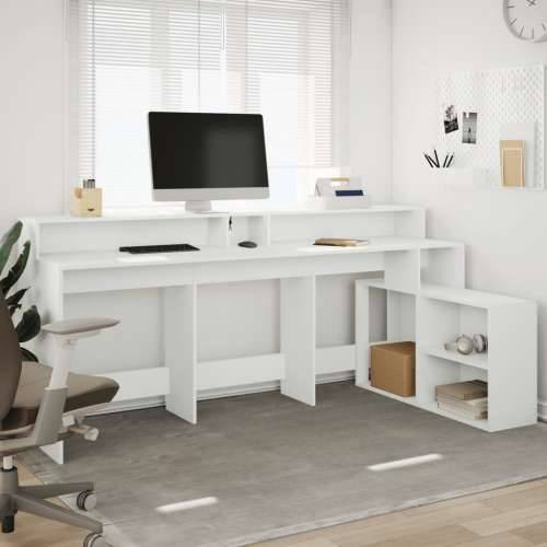 Radni stol LED bijeli 200 x 104 x 91 cm od konstruiranog drva - Bijela Cijena