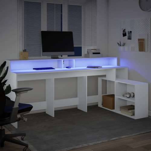 Radni stol LED bijeli 200 x 104 x 91 cm od konstruiranog drva - Bijela Cijena