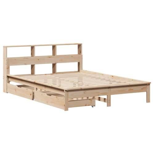 Krevet s regalom za knjige bez madraca 150 x 200 cm od borovine - Prirodna 150 x 200 cm Cijena