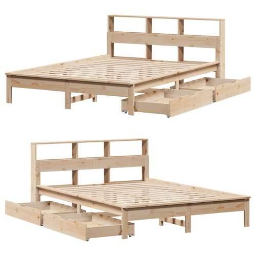 Krevet s regalom za knjige bez madraca 150 x 200 cm od borovine - Prirodna 150 x 200 cm Cijena