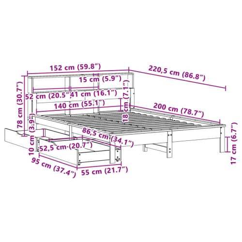 Krevet s regalom z knjige bez madraca bijeli 140x200cm borovina - Bijela 140 x 200 cm Cijena