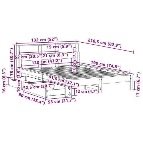 Krevet s regalom za knjige bez madraca 120x190 cm od borovine - Prirodna 120 x 190 cm Cijena