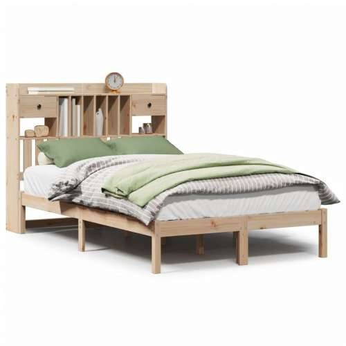 Krevet s regalom za knjige bez madraca 135x190 cm od borovine - Prirodna 135 x 190 cm Cijena