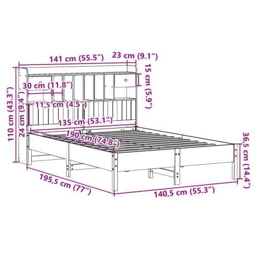 Krevet s regalom za knjige bez madraca 135 x 190 cm od borovine - Voštano smeđa 135 x 190 cm Cijena