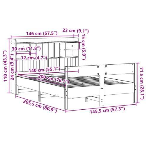 Krevet s regalom z knjige bez madraca bijeli 140x200cm borovina - Bijela 140 x 200 cm Cijena