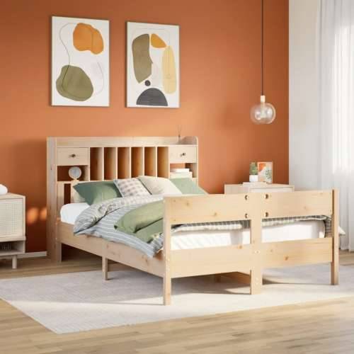Krevet s regalom za knjige bez madraca 140x190 cm od borovine - Prirodna 140 x 190 cm Cijena