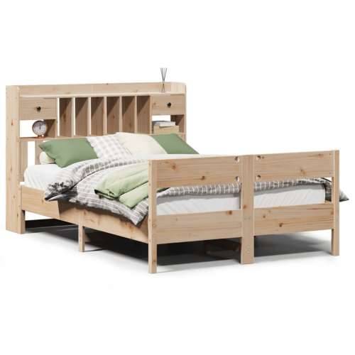 Krevet s regalom za knjige bez madraca 140x190 cm od borovine - Prirodna 140 x 190 cm Cijena