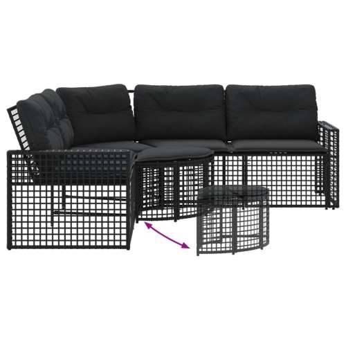 Vrtna sofa L-oblika s jastucima i tabureom crna od poliratana - Crna 1 Cijena